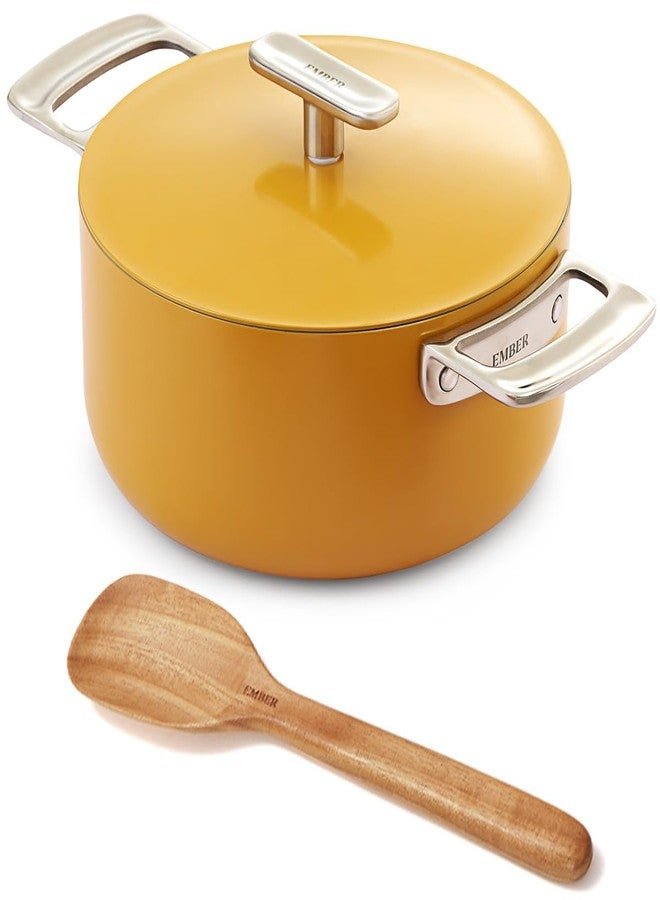 Ember Cookware قدر طهي سيراميك أرسيللا من إمبر كوكوير، 20 سم | 2.6 لتر، غير لاصق وغير سام، بغطاء معدني | معتمد من هيئة المواصفات والمقاييس الهندية | أواني طهي سيراميك | قدر برياني | مقبض فولاذي | ضمان 5 سنوات | بيناريس جولد - Image 1
